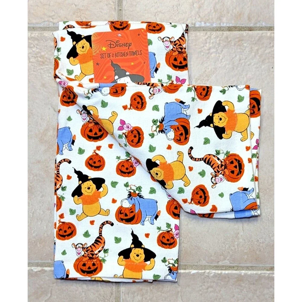 Disney Winnie The Pooh and Friends Halloween Kitchen Towels 2-pc Cotton Gift NEW